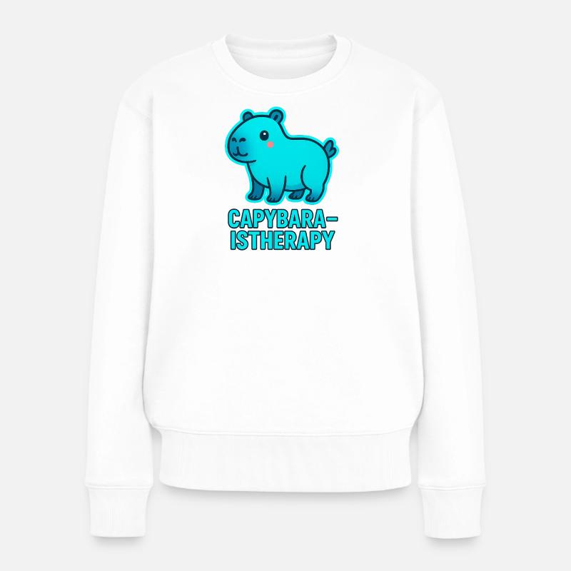 Capybara Therapie Motiv - Frauen Premium Bio Pullover - Weiß