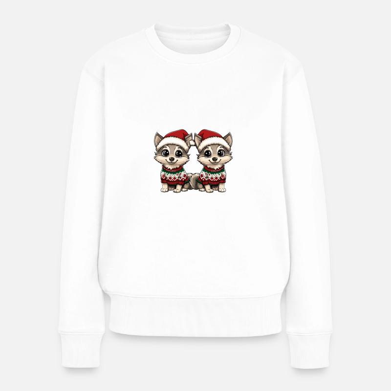 Wolf Weihnachten Team - Frauen Premium Bio Pullover - Weiß