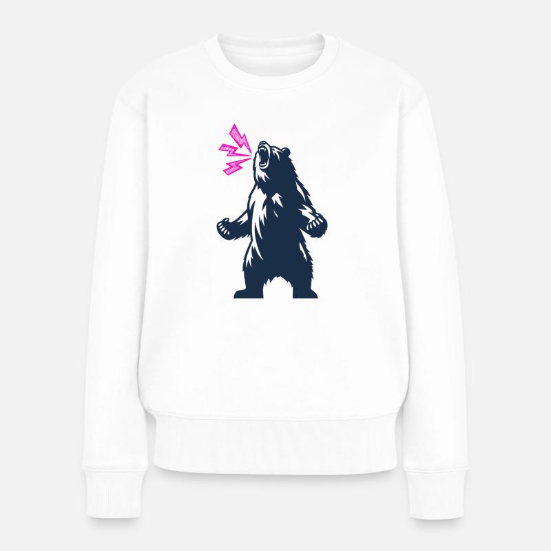brüllender Bär neon - Frauen Premium Bio Pullover - Weiß