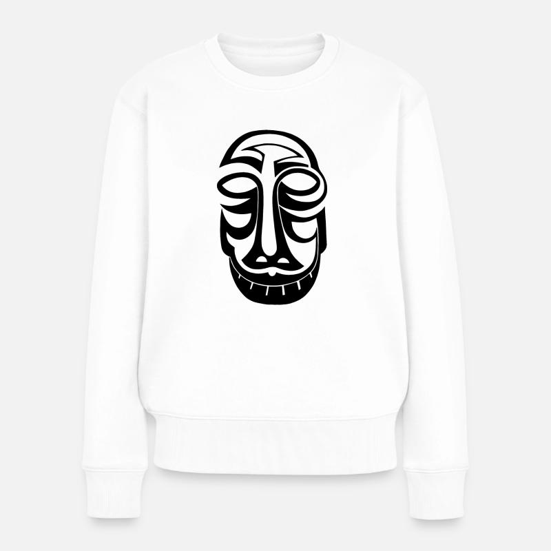 Maske Totem Grinsen Fratze Dämon Geist - Frauen Premium Bio Pullover - Weiß