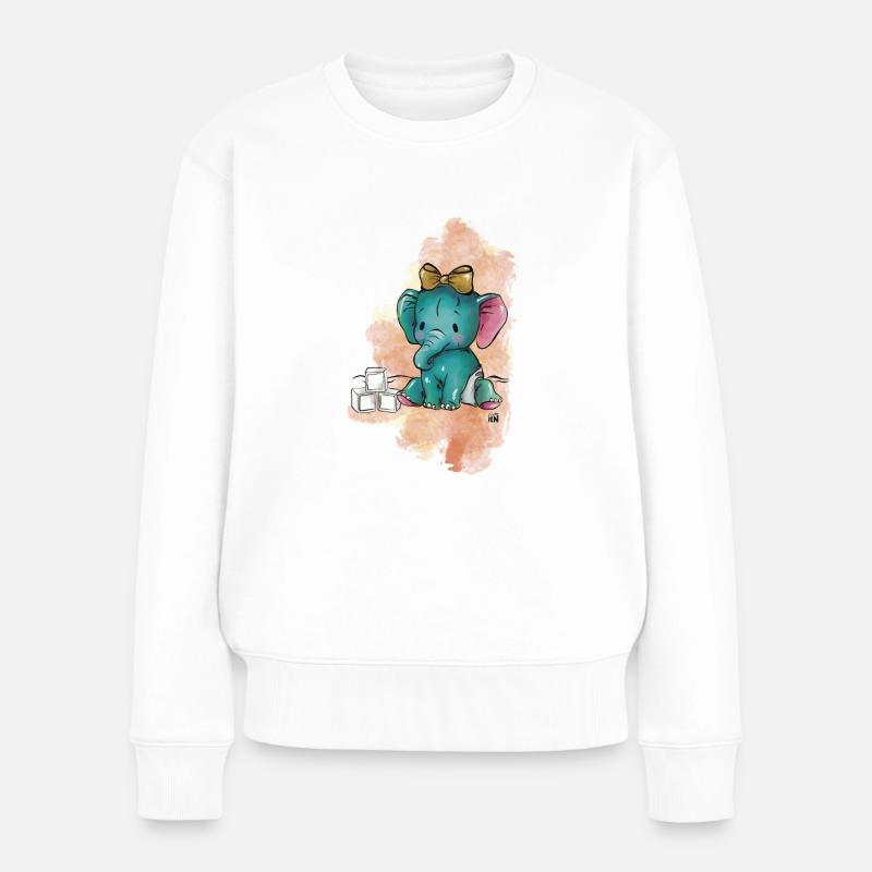 Elefant mit Würfeln - Frauen Premium Bio Pullover - Weiß