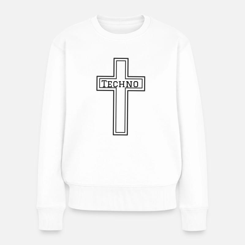Techno kreuz - Frauen Premium Bio Pullover - Weiß