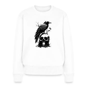 Rabe Totenkopf Wald Tier Vogel Gothic Metal - Frauen Premium Bio Pullover - Weiß - Vorne - Julia (174cm)