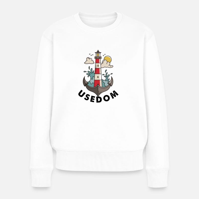 Usedom Ostsee - Leuchtturm Anker - Frauen Premium Bio Pullover - Weiß