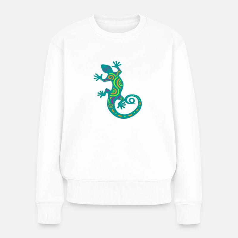 Gecko bunt Zeichnung - Frauen Premium Bio Pullover - Weiß