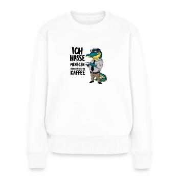 Erst Kaffee grantiges Krokodil mit Kaffeetasse - Frauen Premium Bio Pullover - Weiß - Vorne - Julia (174cm)