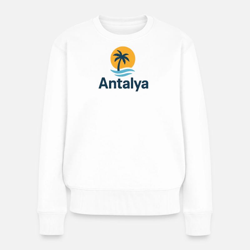 Antalya Palmenstrand Sonnenlogo - Frauen Premium Bio Pullover - Weiß