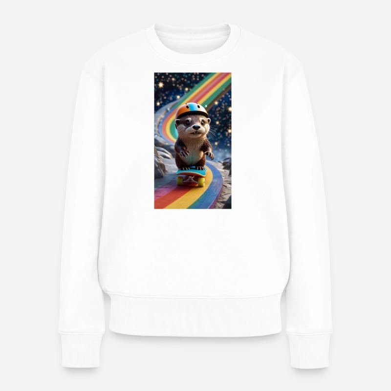 Loutre super sportive avec piste arc-en-ciel - Pull Premium bio Femme - blanc