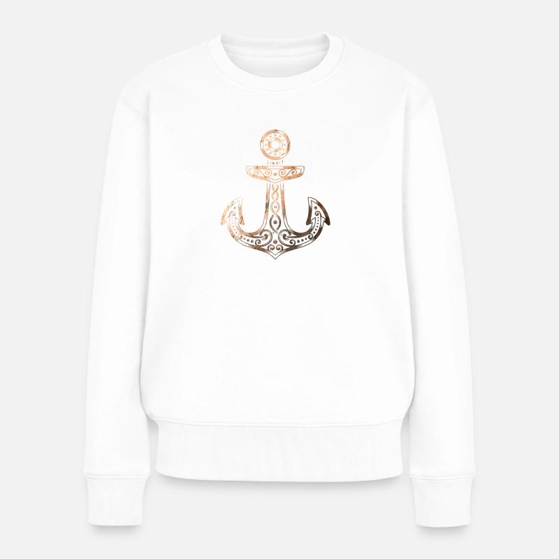 Wikinger Anker - Retro Kupfer - Frauen Premium Bio Pullover - Weiß