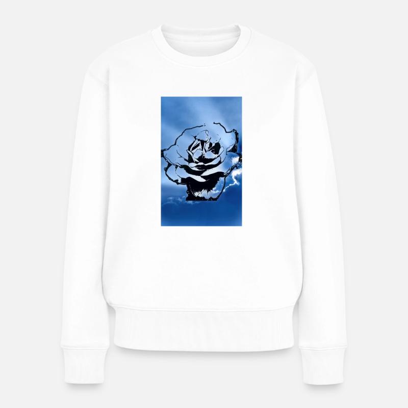 Dunkelblaue Himmelsblume - Frauen Premium Bio Pullover - Weiß