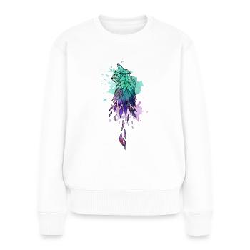 polygone aquarelle de chat - Pull Premium bio Femme - blanc - Devant - Julia (174cm)