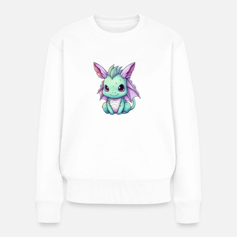 Drache Kawaii Zeichnung - Frauen Premium Bio Pullover - Weiß