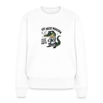 Erst Kaffee grantiges Krokodil mit Kaffeetasse - Frauen Premium Bio Pullover - Weiß - Vorne - Julia (174cm)