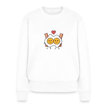 Fried eggs in love with bacon - couple with heart - Women's Premium Organic Jumper - white - Front - Julia (174cm)