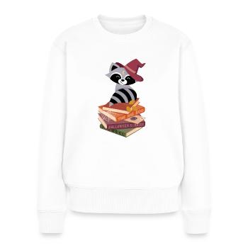 Raccoon on Halloween Book Stack - Women's Premium Organic Jumper - white - Front - Julia (174cm)