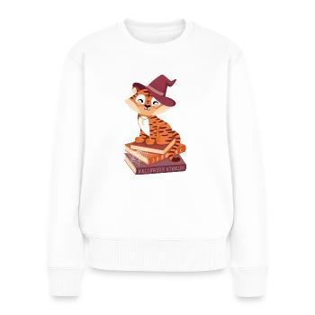 Tiger auf Halloween-Bücherstapel - Frauen Premium Bio Pullover - Weiß - Vorne - Julia (174cm)
