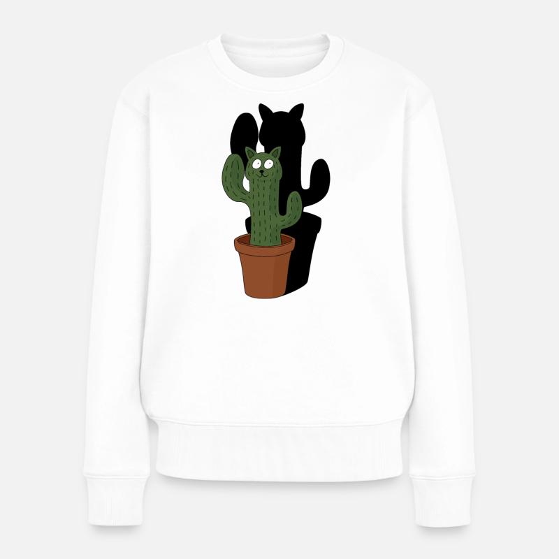 Chat comme cactus dans un pot de fleurs avec de l’ombre - Pull Premium bio Femme - blanc