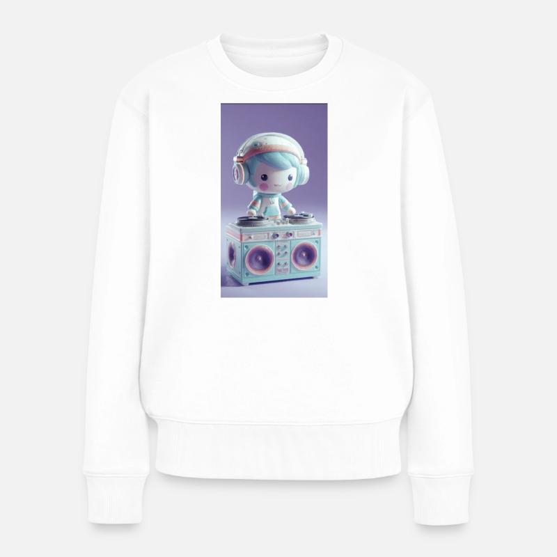 Pastell DJ Puppe am Turntable - Frauen Premium Bio Pullover - Weiß