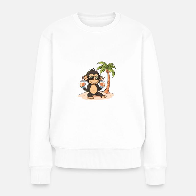 Affe Insel Sommer Palme - Frauen Premium Bio Pullover - Weiß