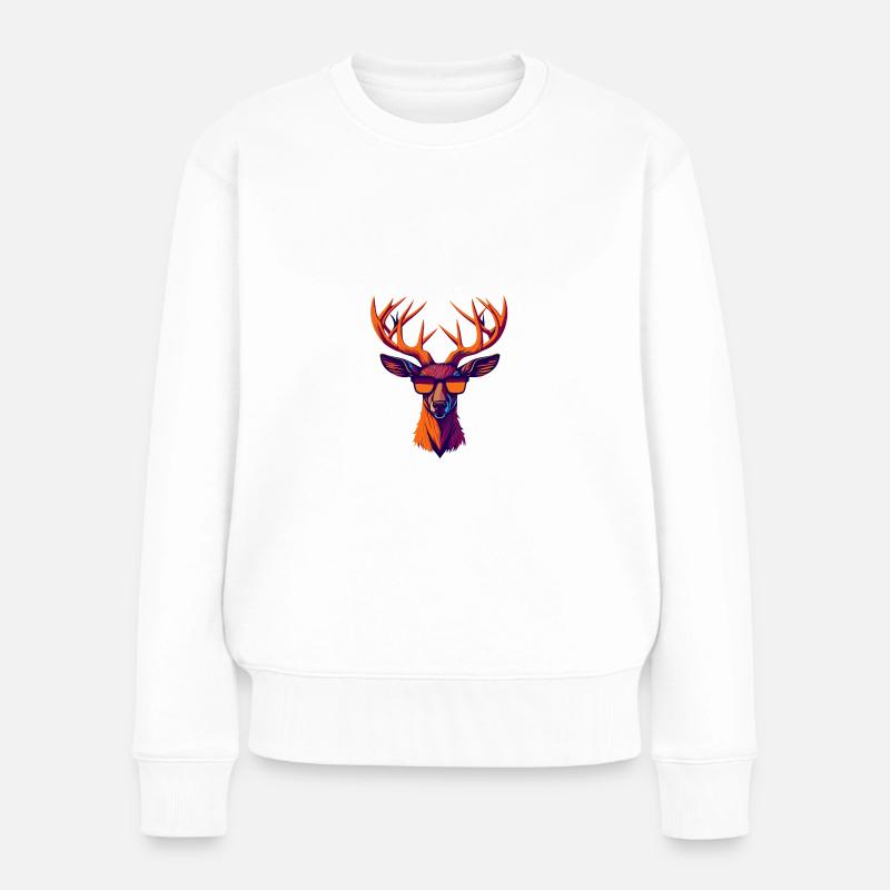 Retro-Hirsch-Revolte - Frauen Premium Bio Pullover - Weiß