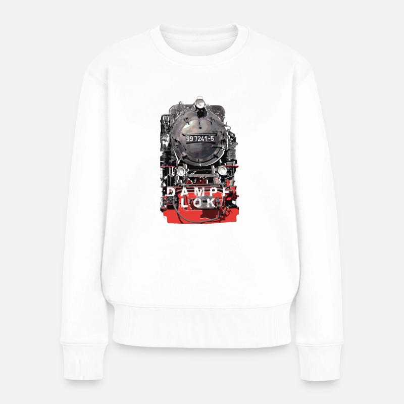 Dampflok - Frauen Premium Bio Pullover - Weiß