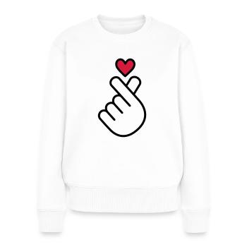 Coeur K-pop, symbole de la musique pop Corée K, doigt, main - Pull Premium bio Femme - blanc - Devant - Julia (174cm)