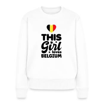 Belgien Flagge Vintage Belgische Fahne Used Look - Frauen Premium Bio Pullover - Weiß - Vorne - Julia (174cm)