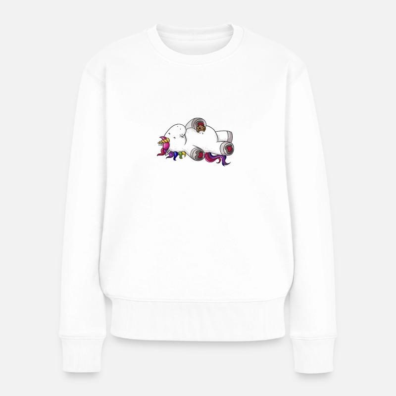 Mampfendes Comic Einhorn Regenbogen - Frauen Premium Bio Pullover - Weiß