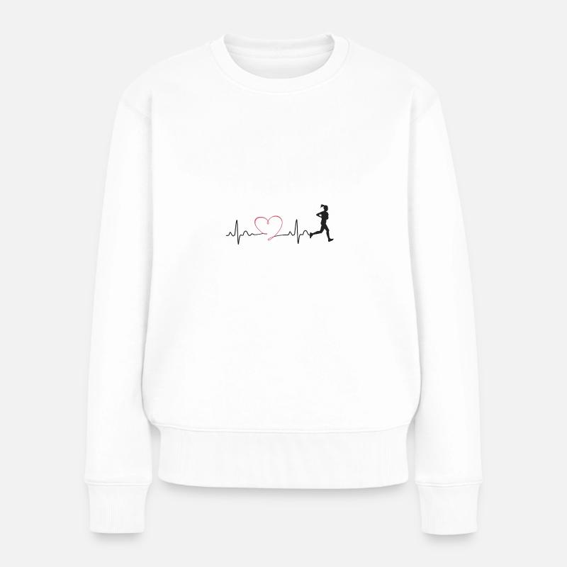 Läuferin Joggen Joggerin Pulsschlag Geschenk - Frauen Premium Bio Pullover - Weiß