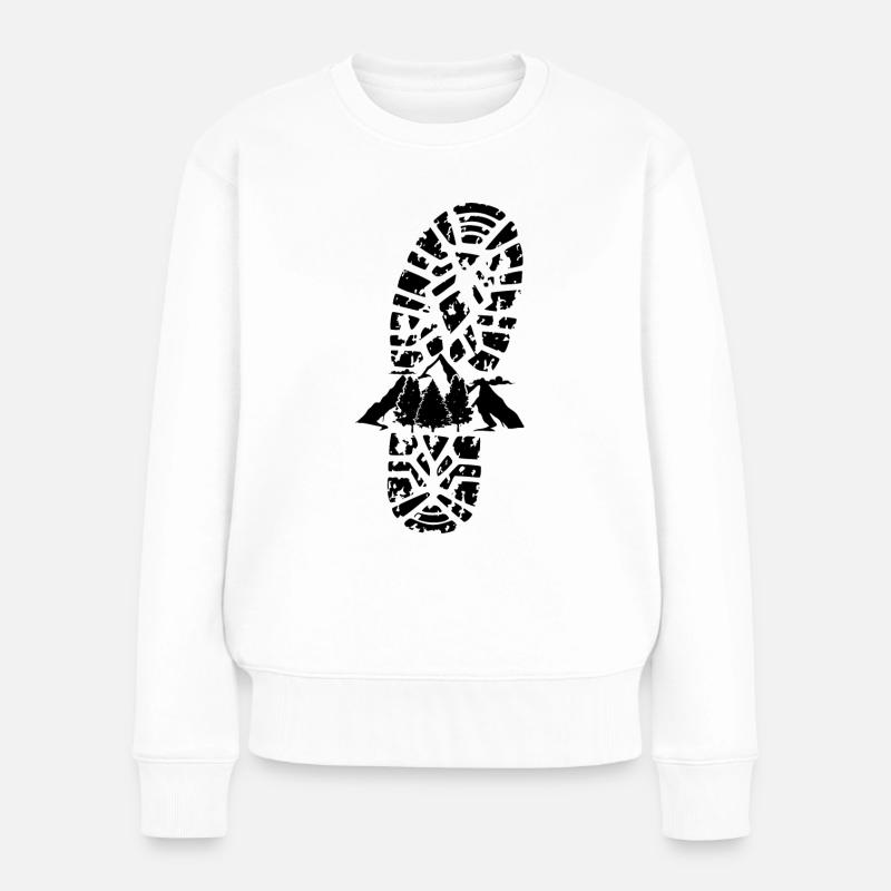 Berge und Wanderschuh Abdruck - - Frauen Premium Bio Pullover - Weiß