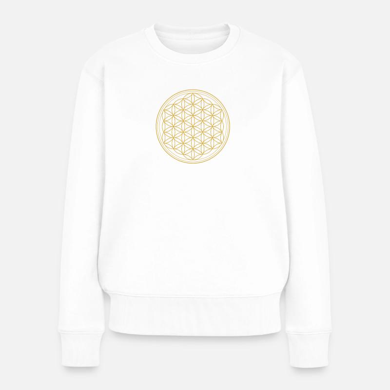 Blume des Lebens in gold - Frauen Premium Bio Pullover - Weiß