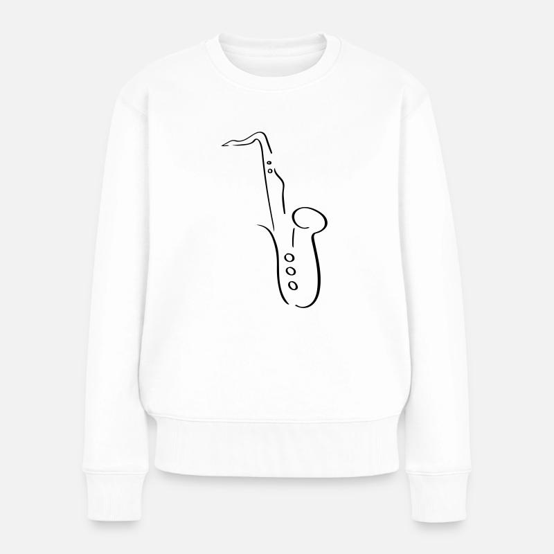 Saxophon Line Art - Minimalistisch - Frauen Premium Bio Pullover - Weiß
