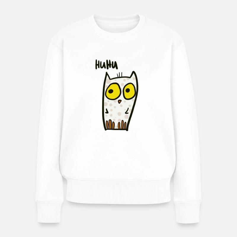 Huhu - lustige Eule - Frauen Premium Bio Pullover - Weiß