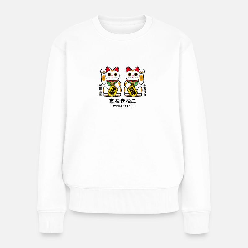 Manekineko - Winkekatze - Frauen Premium Bio Pullover - Weiß