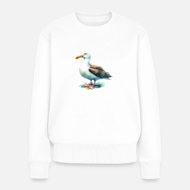 Albatros Aquarell Nordsee Küste - Frauen Premium Bio Pullover - Weiß