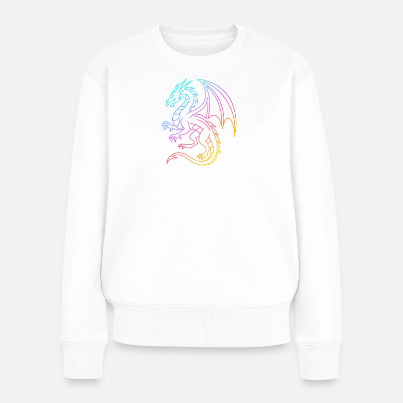 Regenbogendrache in Neonlinien - Frauen Premium Bio Pullover - Weiß