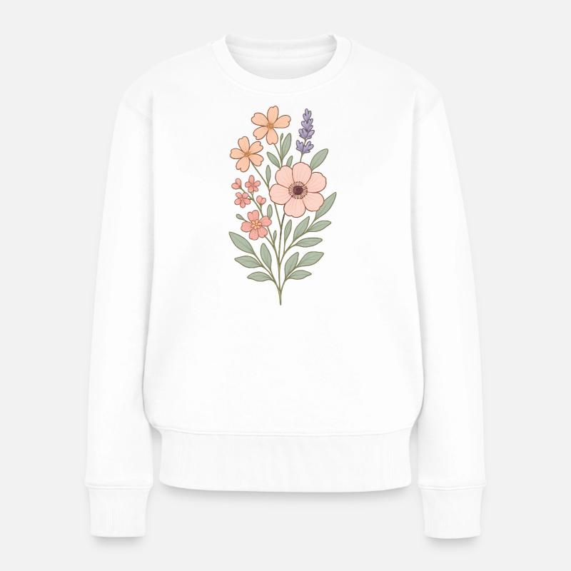 Pastellblumen Aquarellstrauß - Frauen Premium Bio Pullover - Weiß