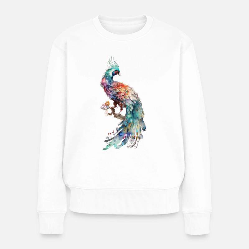 Aquarell-Vogel - Frauen Premium Bio Pullover - Weiß
