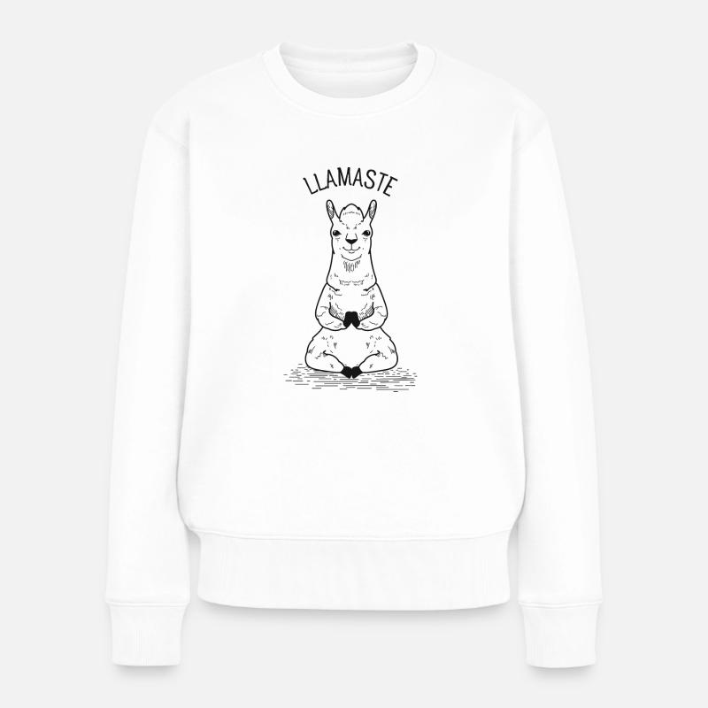 Llamaste - Llama Meditating Illustration - Frauen Premium Bio Pullover - Weiß