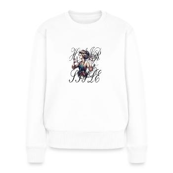 Le coiffeur sépare également les cheveux chez le coiffeur - Pull Premium bio Femme - blanc - Devant - Julia (174cm)