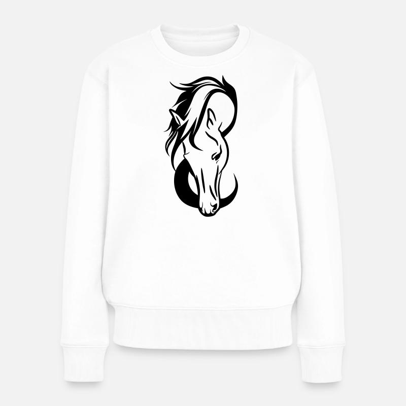 Pferdekopf Line Art Motiv - Frauen Premium Bio Pullover - Weiß