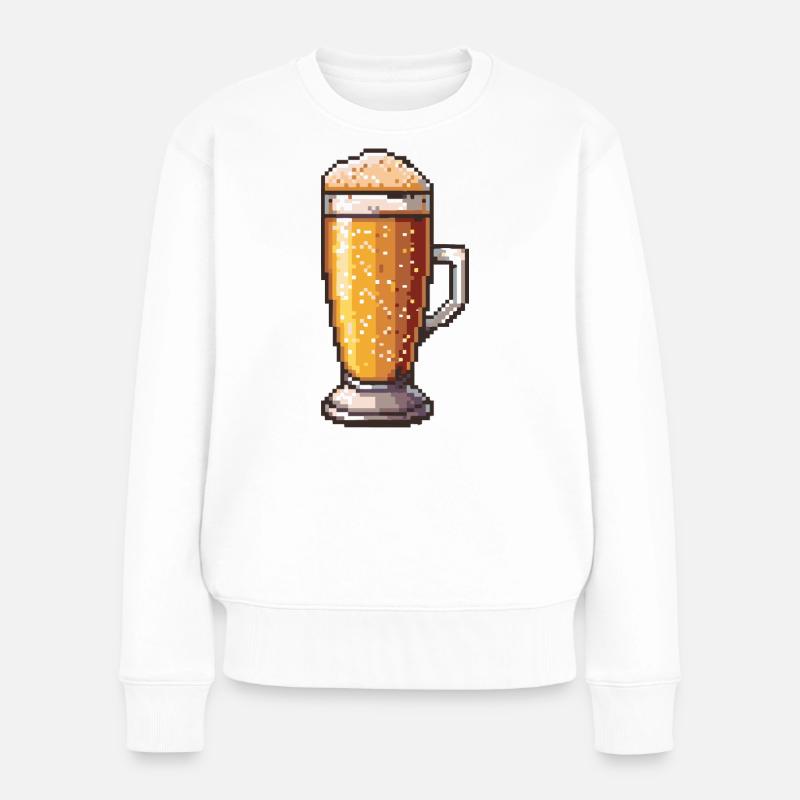 Pixelbier Krug Retro Glanz - Frauen Premium Bio Pullover - Weiß