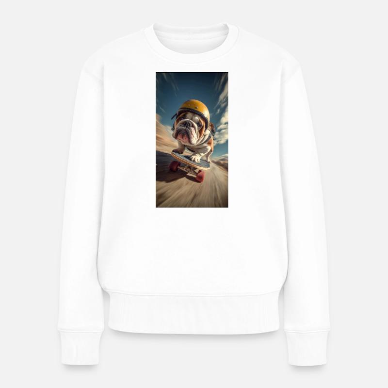 Bulldog Skateboard Tempo - Frauen Premium Bio Pullover - Weiß