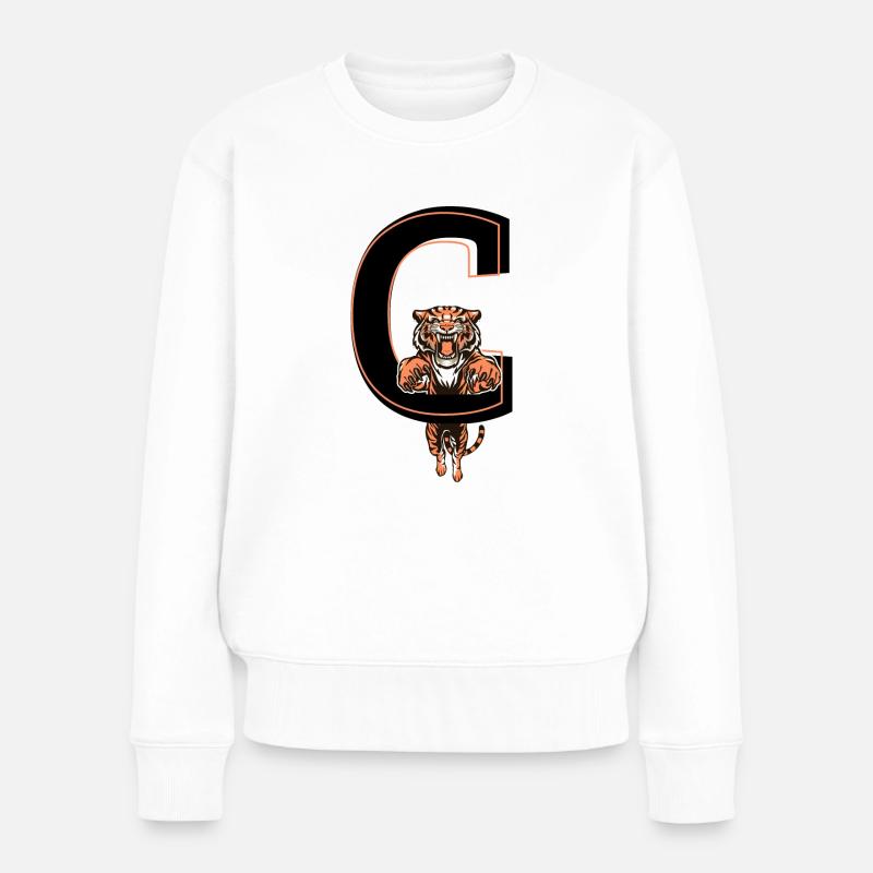 Buchstabe c Tiger - Geschenkidee - Frauen Premium Bio Pullover - Weiß