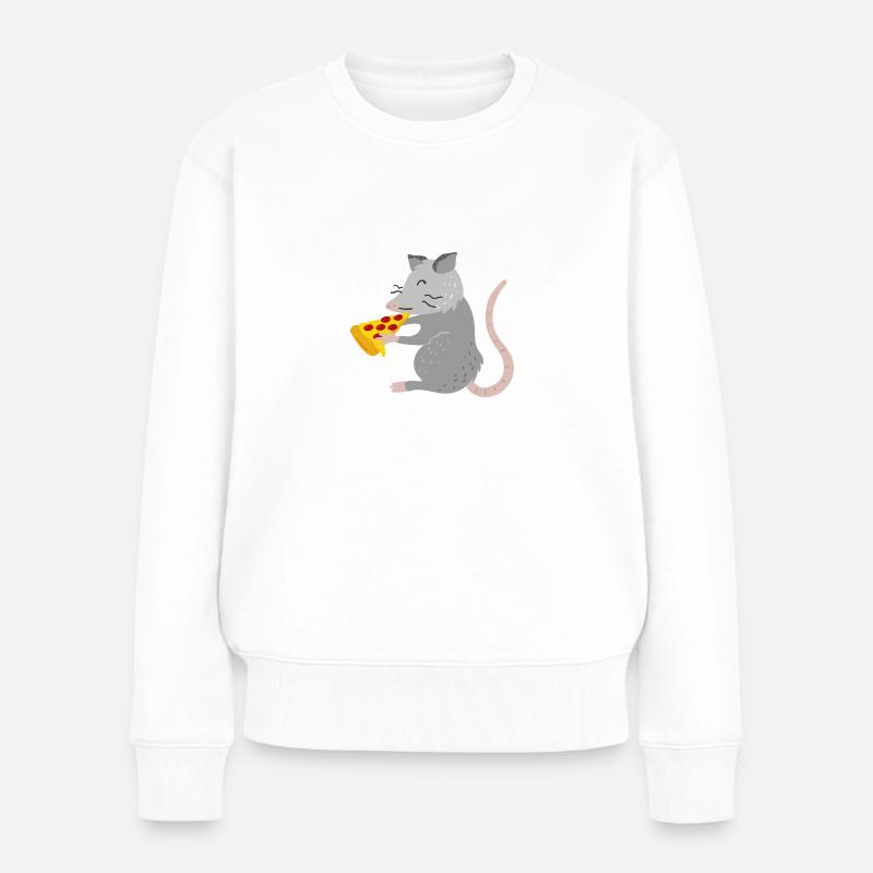 Opossum mangeant de la pizza, restauration rapide, - Pull Premium bio Femme - blanc