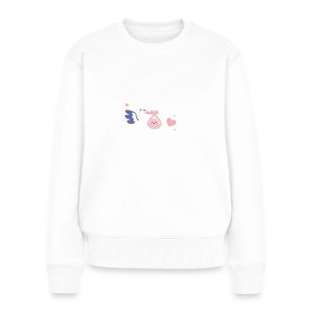 Große Schwester Storch Ankunft Babyparty Geschenk - Frauen Premium Bio Pullover - Weiß - Vorne - Julia (174cm)