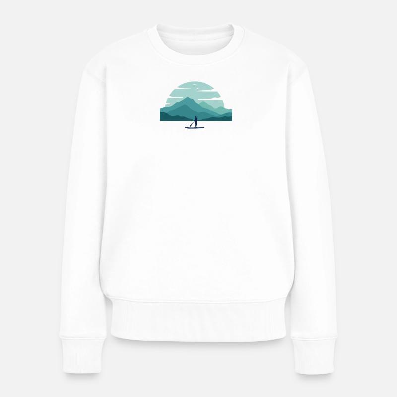 Paddleboard Dawn Over Peaks - Frauen Premium Bio Pullover - Weiß