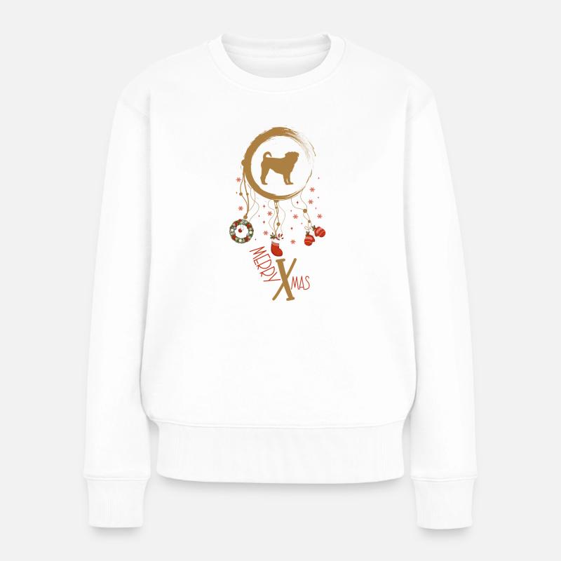 Mops Weihnachten Weihnachtstraumfänger - Frauen Premium Bio Pullover - Weiß