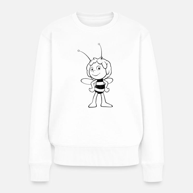 Biene Maja Schwarz Weiß Line Art - Frauen Premium Bio Pullover - Weiß