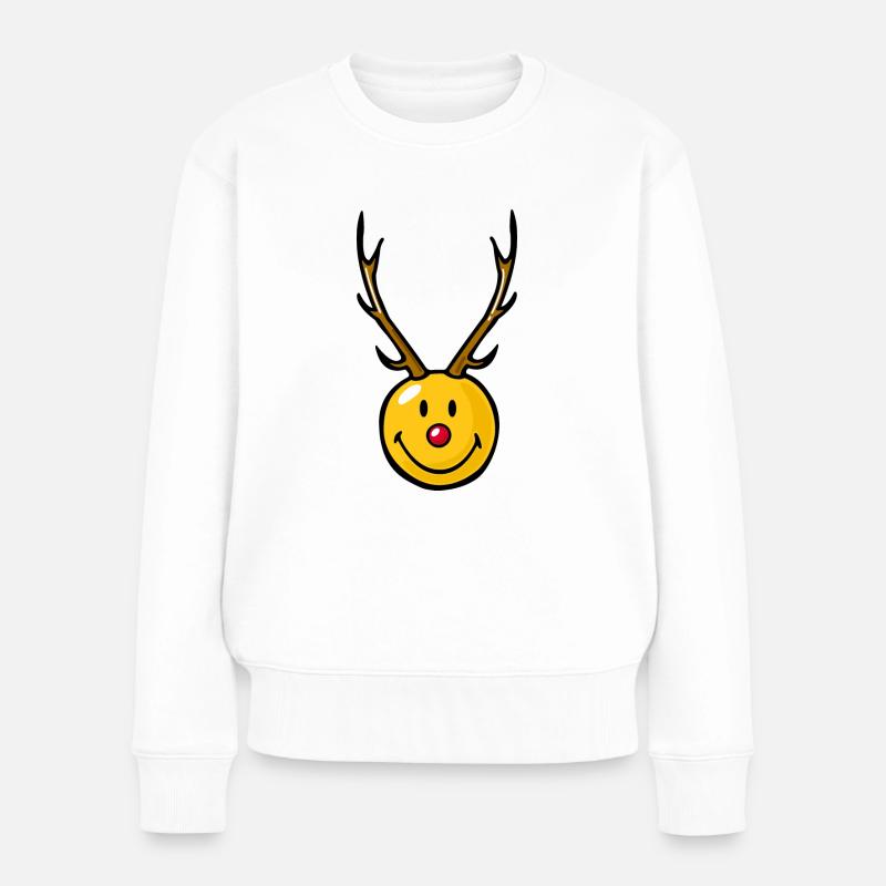 Smiley Christmas Reindeer - Frauen Premium Bio Pullover - Weiß